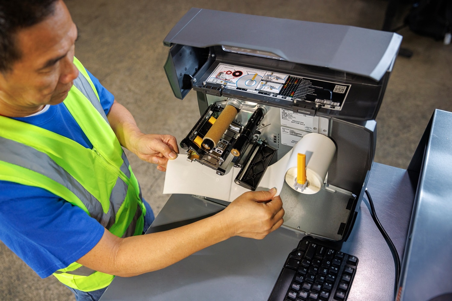 Einlegen einer Etikettenrolle in einen Zebra ZT111 Industriedrucker